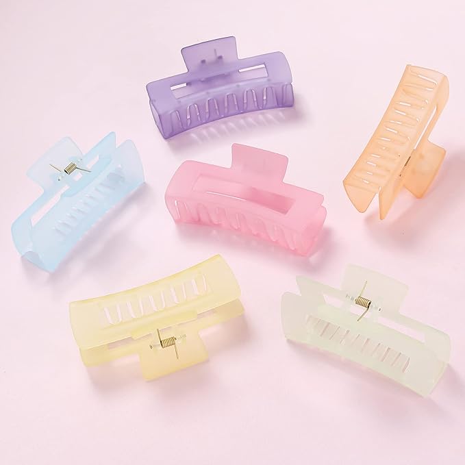 4 Inch Big Hair Claw Clips 6 Pcs Large Claw for Thick Hair Square Hair Clips for Women Rectangle Hair Clips Nonslip Acrylic Banana Jaw Clips Hair Accessories for Girls (Ice Cream)