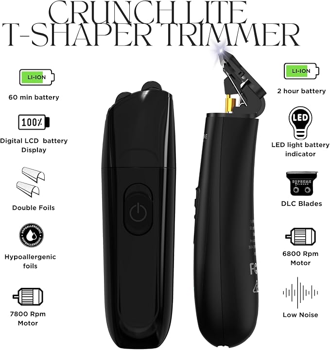 Supreme Trimmer 2-in-1 Crunch Lite Foil Shaver & DLC T-Shaper Trimmer Set | ST5206 Beard Trimmer STF600 Electric Razor | Travel or at Home Hair Cutting Kit | Black