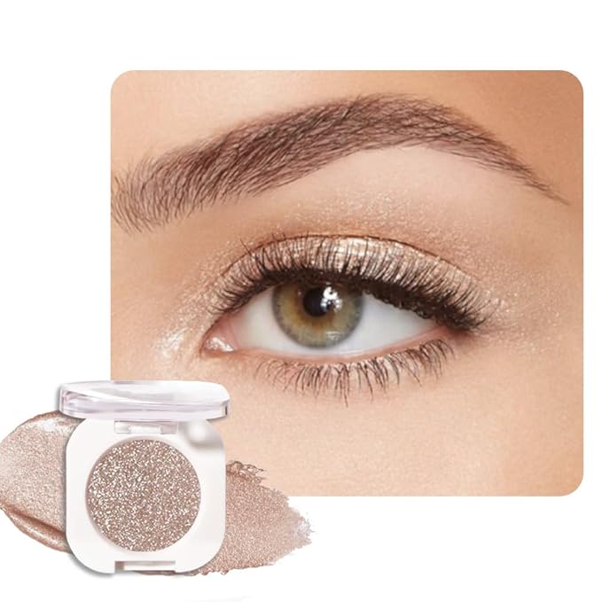 Nude Glitter Single Eyeshadow, Lightweight Blendable Mini Eye Shadow for Older Women, Monochrome Eyeshadow Palette Makeup Pigmented Waterproof, Vegan & Cruelty-Free, 10