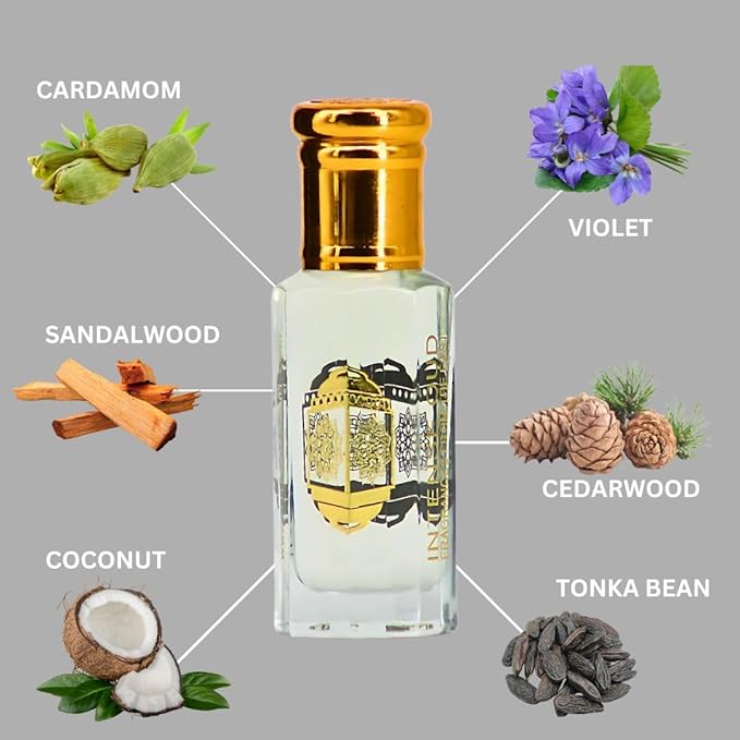 INTENSE OUD Khashab Al Sandal Long Lasting Arabian Perfume Oils for Women 12ML (0.40 OZ) Fragrance Oil with Cardamom, Violet, Sandalwood & Coconut - Concentrated Perfume Oil in Black Gift Box