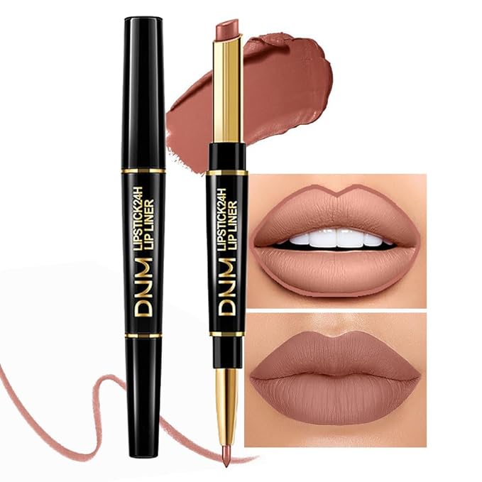 evpct 1Pcs Nude Brown Matte Lip Liner and Lipstick Set Kit for Women - 2 IN 1 Lip Liner & Lipstick - Long Lasting & Waterproof - 24 Hour Lipstick