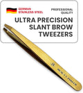 Ultra-Precision Professional Slant Tweezers for Women Facial Hair - German Stainless Steel, Lightweight Black Tweezers for Women & Men, Ideal for Eyebrow & Facial Grooming (Matte Gold)