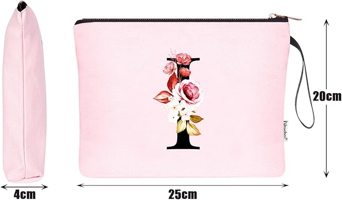 Vavabox A-Z Personalized Makeup Bag, Birthday Gifts for Women Mom, Gifts for Best Friend, Bride Bridesmaid Cosmetic bag (I, Pink)