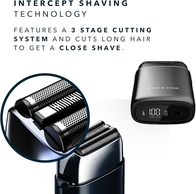 Blade & Stone PS501 Foil Shaver for Men – Dual Foil Cordless Shaver with Graphene-X Blades and 8000 RPM Digital Motor – All-Metal, Rechargeable Wet and Dry Razor – Aviator