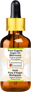 Greenwood Essential Pure Organic Argan (Moroccan) Oil (Argania spinosa) with Glass Dropper Cold Pressed 30ml (1 oz)