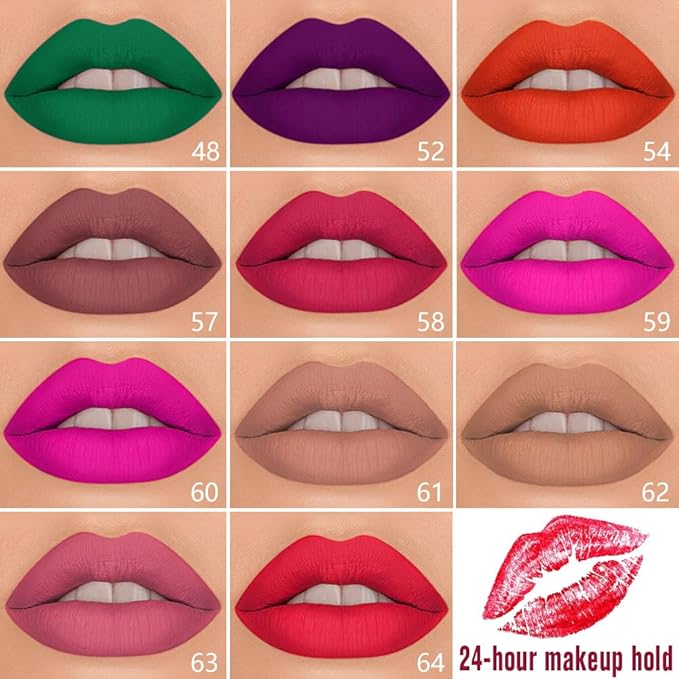 1Pcs 2 in 1 Forest Green Purple Matte Lip Liner and Liquid Lipstick Stain Makeup Set for women, Green Long Lasting Smudge Proof Lip Tint Matte Finish Lip Gloss for All-Day Color Hold Easy to Use 48#