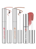 Peel Off Tattoo Lip Liner Stain Lip Gloss Combo Sets, 2 Colors Rose Pink Brown Matte Lip Liner and Nourishing Lip Gloss Tint Stain Kit, Long Lasting Waterproof Non Sticky Liquid Lipstick Makeup-Set 03