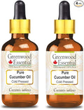 Greenwood Essential Pure Cucumber Oil (Cucumis sativus) with Glass Dropper Cold Pressed (Pack of Two) 100ml X 2 (6.76 oz)