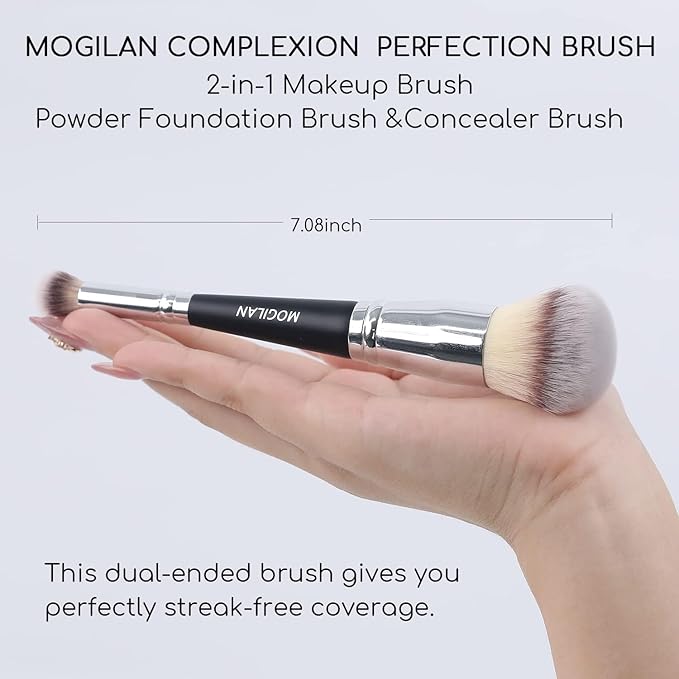 Foundation Brush for Liquid Makeup Double Ended Powder Foundation & Under Eye Concealer Brush for Flawless liquid Cream Makeup Blending,Buffing Large Fluffy Face Contour Brush