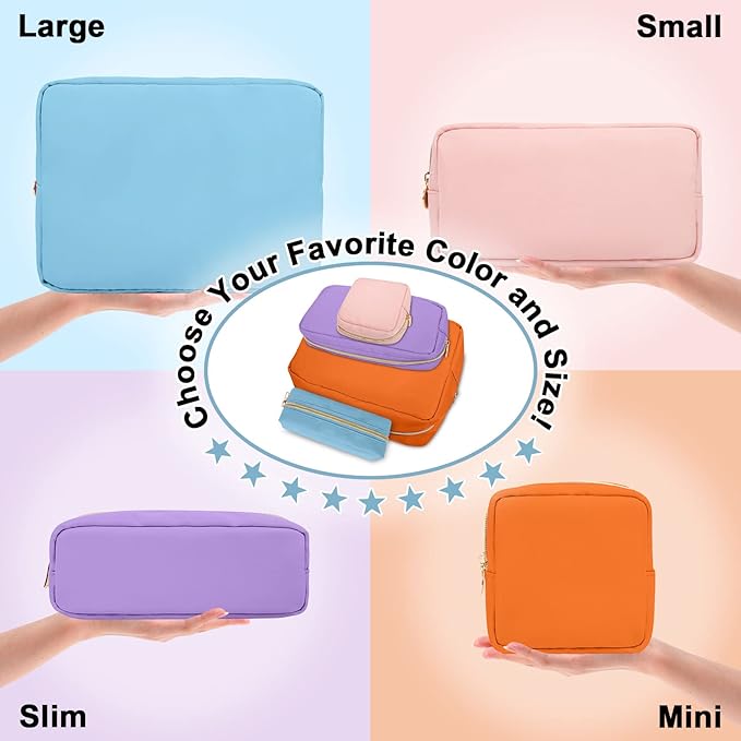 Nylon Mini Makeup Bag for Purse, Preppy Small Cute Makeup Bag Cosmetic Zipper Pouch Purse, Waterproof Travel Coin Pouch Sanitary Napkin Storage Bag Clutch Makeup Organizer Bag for Women Girls(Orange)