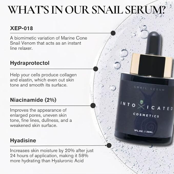 Intoxicated Cosmetics Snail Serum - Luxurious Anti-Aging Skin Care with XEP-018 and Hyaluronic Acid for Extreme Lifting, Hydration and Regeneration