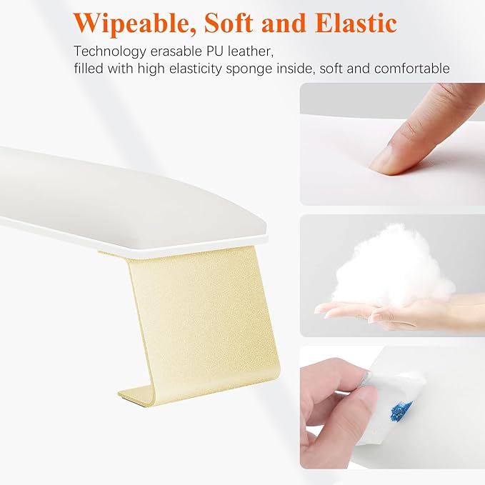 Erasable Arm Rest for Nails Tech, Luxury Nail Arm Rest White Manicure Hand Rest for Nails Tech with Non-Slip Aluminum Alloy Legs, Cleanable Technology Leather