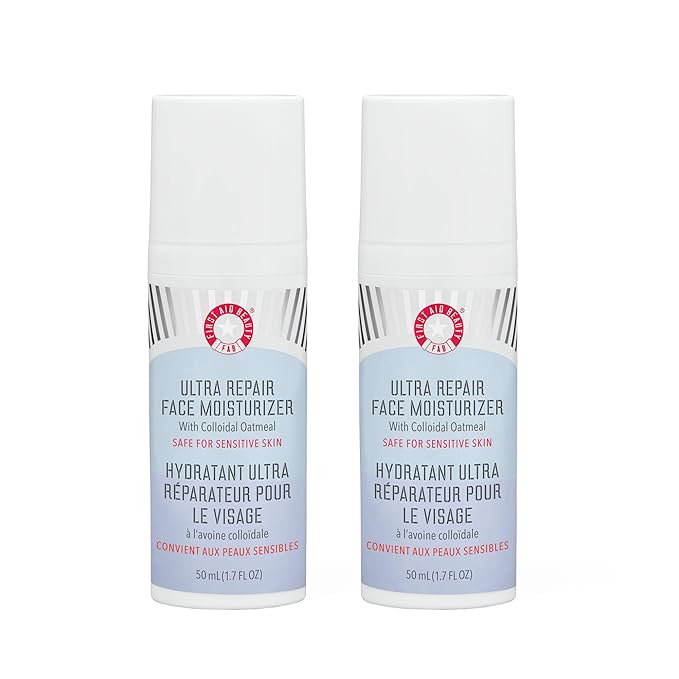 First Aid Beauty - Ultra Repair Face Moisturizer, Everyday Lightweight Non-Comedogenic Formula Helps Soften Skin with Ceramides & Shea Butter, Soothing Colloidal Oatmeal, 1.7 oz, 2 ct