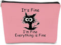 Cat Makeup bag It's Fine Everything is Fine Inspirational Funny Cat Kitten,Cosmetic Bag Zipper Travel Toiletry Bag， Gift Idea for Cat Lovers Teen Girls,Cat Owners Gifts,Birthday Gift(Pink)