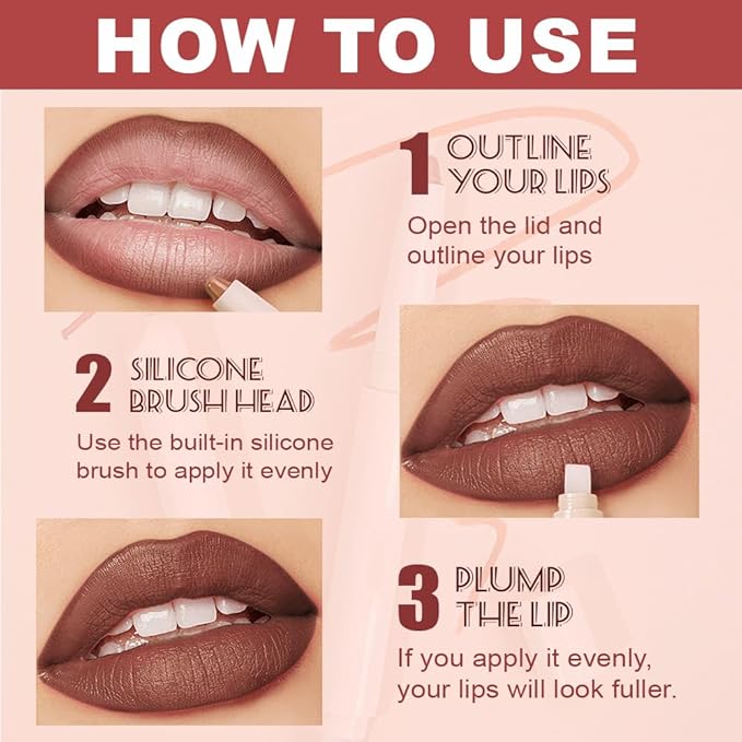 SUAKE Plump Matt Lipstick Lipliner Pencil Pack,Waterproof Crayon with Silicone Smudger for Define Contours & Sculpting Lip, Longwear Moisture Smooth Creamy Formula for Lip Makeup (04# Lunge)