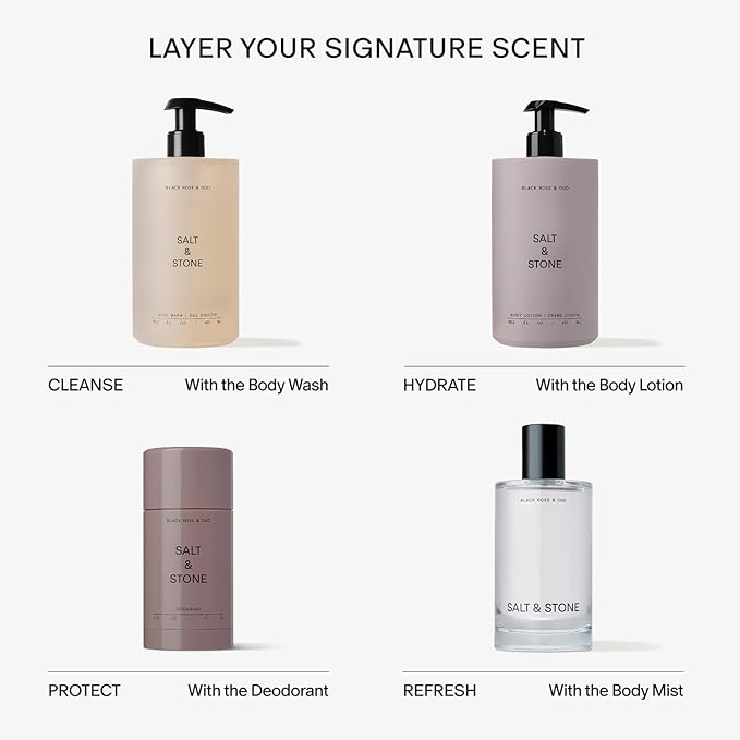 Salt & Stone Body Wash for Women & Men | Black Rose & Oud | Hydrating Gel Cleanser | Clean & Soften Skin | Made with Niacinamide & Hyaluronic Acid | Free From Parabens, Sulfates & Pthalates 15.2 fl oz
