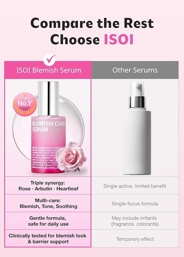 ISOI Blemish Care Up Serum for Face, Vegan Hydrating Serum for Smooth & Glass Skin Effect, Skin Barrier & Moisture Balance for Women, Arbutin, Korean Skin Care (0.85 fl. oz, 25ml)
