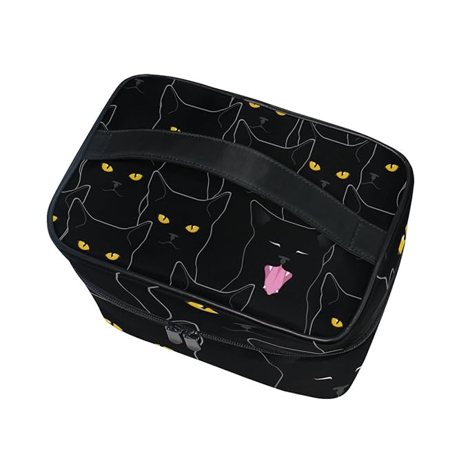senya Travel Makeup Bags With Zipper Black Cats Pattern Cosmetic Bag Toiletry Bags Train Cases Storage Bags Portable Multifunction Case for Women Girls