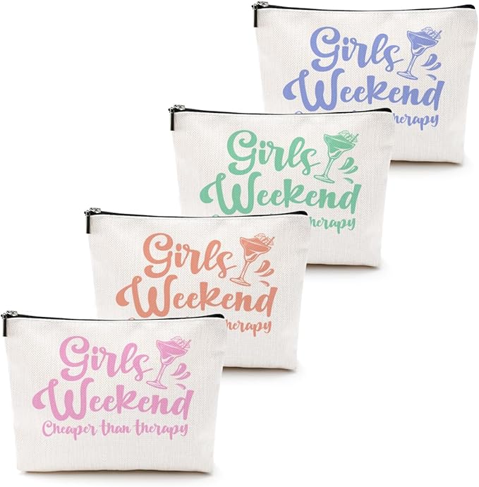 4 Pcs Christmas Girls Weekend Gifts for Women Girls Trip Makeup Bag Girl Trip Gifts Favors Cosmetic Bag Toiletry Bag Zipper Pouch Weekender Bags for Women Girl Friendship Bachelorette Party Birthday