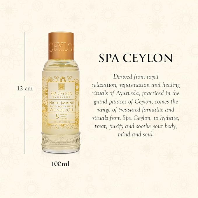 SPA CEYLON Wonder Oil Night Jasmine, Enriching Moisturizing Body Oil with Ayurvedic Herbs for Skin & Hair Vitality, Vegan & Organic, Non-Greasy,100 ml
