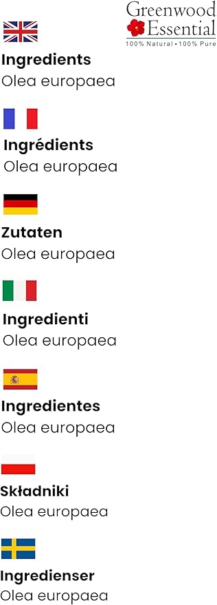Greenwood Essential Pure Olive Oil (Olea europaea) 100% Natural Therapeutic Grade Cold Pressed for Personal Care 15ml (0.50 oz)