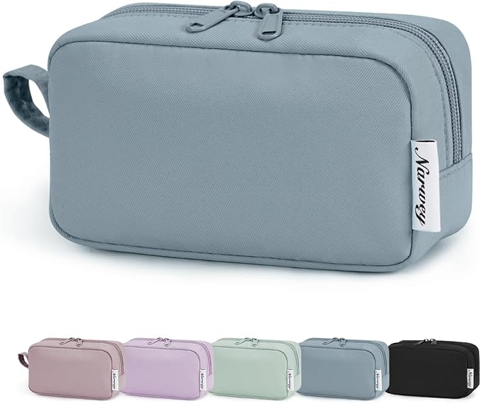 Narwey Small Makeup Bag for Purse Travel Makeup Pouch Mini Cosmetic Bag Zipper Pouch for Women (Greyish Blue, Small)