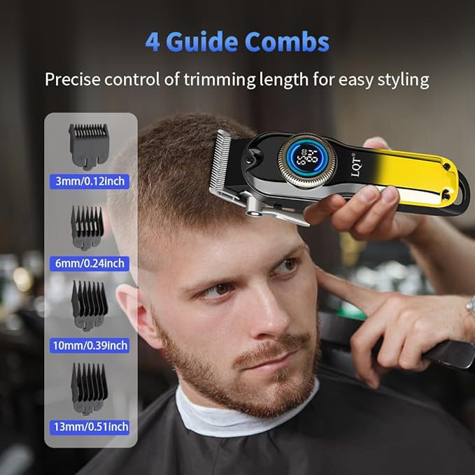LQT® Hair Clippers for Men Professional, Body Hair Trimmer & Cordless Grooming Set with LED Display Zero Gap Clippers,Fade Haircut Kit, Electric Hair Cut Machines- Ideal Gifts for Men (Gold)