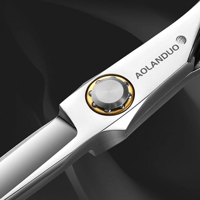 AOLANDUO Convex Edge Hair Cutting Scissors 6" Japanese VG10 Steel, Professional Salon Shears, Offset Handle, Ergonomic, Includes Case & Accessories, Silver White, 1 Count