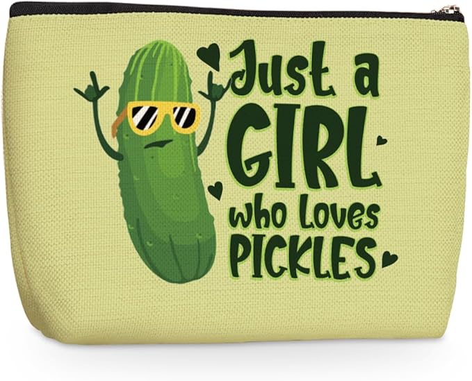 Cute Pickles Makeup Bag Pickle Gifts Cosmetic Travel Bags Pickle Accessories Decor Stuff for Vegetable Pickles Lovers Women Girls Sister Best Friend Mom Chef Funny Skincare Bag for Christmas Birthday