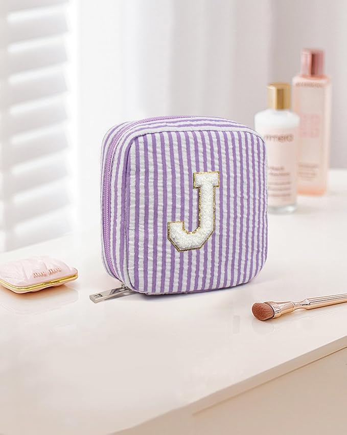 LETGO Purple Makeup Bag for Women- Personalized Cute Makeup Pouch for Girlfriend Bridesmaid Wife | Cosmetic Travel Toiletry Bag for Women | Birthday Gift Idea for Her Mom Makeup Bag Gift