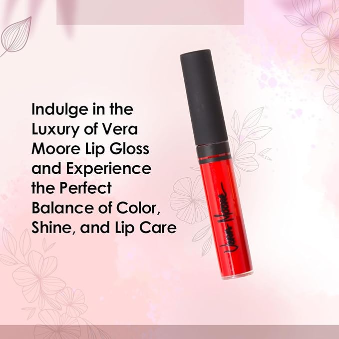Lip Gloss, Moisturizing Lip Color with Shimmer for Long Lasting Shine, Lightweight Lip Stain, Girls Non-Sticky Lip Gloss with Aloe Vera, W/Vitamin C, E (Vera's Red)