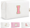 Personalized Small Travel Preppy Makeup Bag, Initial Cute Chenille Letter Cosmetic Organizer Toiletry Pouch, Waterproof Portable PU Monogram Make Up Case Preppy Stuff for Women Friends(Letter I)