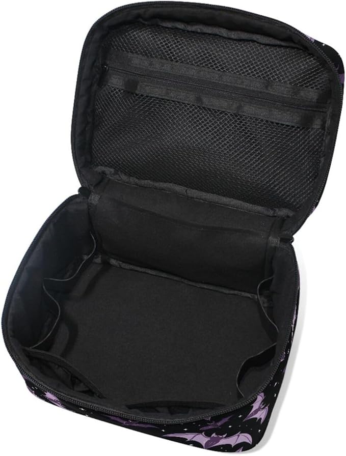 Makeup Train Case Halloween Purple Bats Carrying Portable Zip Travel Cosmetic Brush Bag Organizer Large for Women