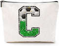 Soccer Gifts Initial Makeup Bag Monogrammed Cosmetic Bag Letter C Zipper Pouch Soccer Accessories for Girls Women Soccer Player Coach Friend Soccer Stuff Graduation Birthday Gifts