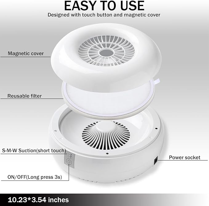 Nail Dust Collector Nail Tech with 2 Reusable Filters Powerful Suction Nail Vacuum Cleaner Fan Dust Collector Professional Electric Extractor Magnetic Cover Low Noise for Acrylic Gel