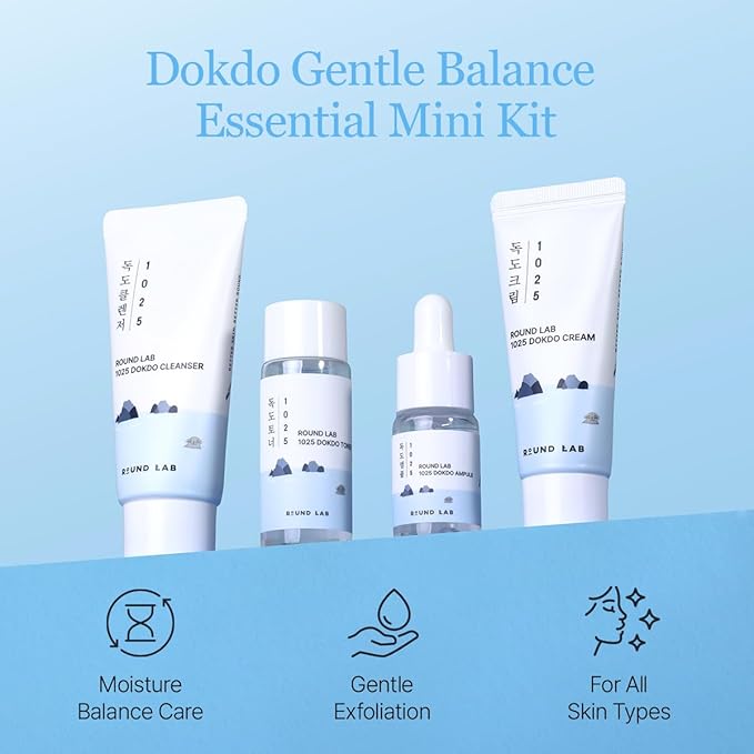 ROUND LAB 1025 Dokdo Hydrating Mini Size Kit (Cleanser, Toner, Ampule, Cream) | Deep Hydration for Dry Skin | Gentle, Lightweight Routine for Daily Moisture & Soothing Care