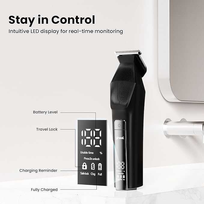 Yineel HC600 Beard Trimmer for Men, All-in-One Cordless Grooming Kit, IPX7 Waterproof Electric Razor & Hair Clipper for Face Mustache Body Nose Hair Trimming, Precision Blades, Gifts for Men Barber
