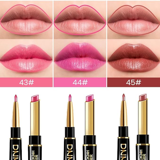 evpct 3Pcs Mauve Warm Bright Pink Red Shine Lip Liner and Lipstick Combo Set Kit for Women, Moisturizing Glossy Tinted Lip Stick Balm Care, Sheer Shine Juicy Finish, Lightweight Hydrating Formula