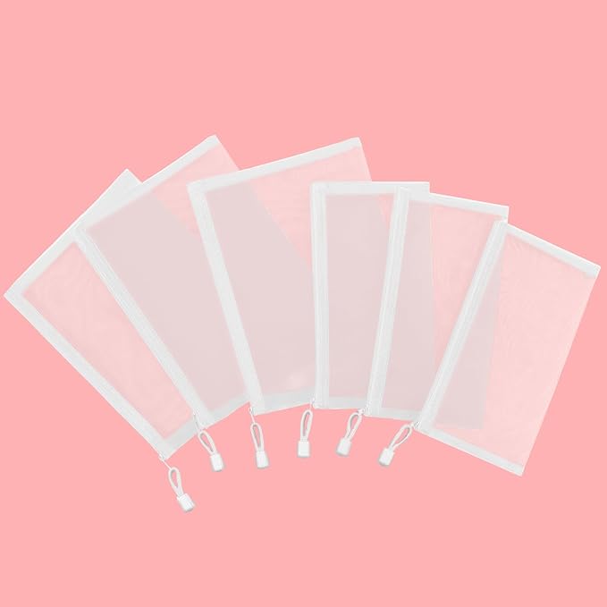 12 Pieces Zipper Nylon Mesh Pouch, Mesh Cosmetic Bags Makeup Bags Pencil Case, Multipurpose Travel Bags for Cosmetic School Office Supplies and Travel Accessories (White, A5+B6)