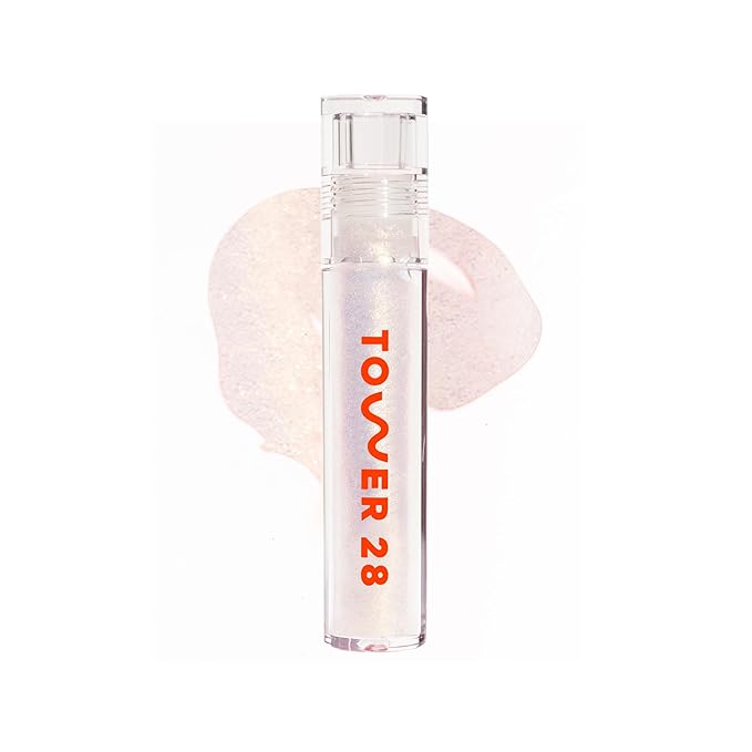 Tower 28 ShineOn Lip Jelly, MAGIC | Non-Sticky, Vegan Lip Gloss in Clear with Gold Shimmer | 5 Nourishing Oils | Moisturizing, Clean, Cruelty Free,0.13 Fl Oz (Pack of 1)
