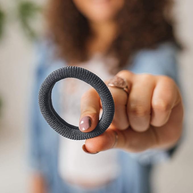 Burlybands Large Hair Ties for Thick, Heavy or Curly Hair - Non-Slip, Non-Damage, Seamless Women's Ponytail Scrunchies - Dk Gray, 3 Pcs
