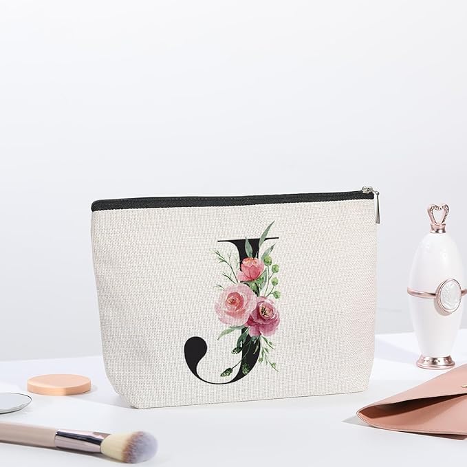 Initial Makeup Bag, Personalized Gifts for Women, Bridesmaid Gifts, Birthday Gifts for Women Mom, Gifts for Best Friend, Bride Bridesmaid Cosmetic bag (Letter J)