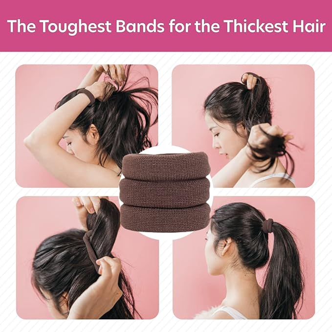 Burlybands Large Hair Ties for Thick, Heavy or Curly Hair - Non-Slip, Non-Damage, Seamless Women's Ponytail Scrunchies - Brown, 8 Pcs