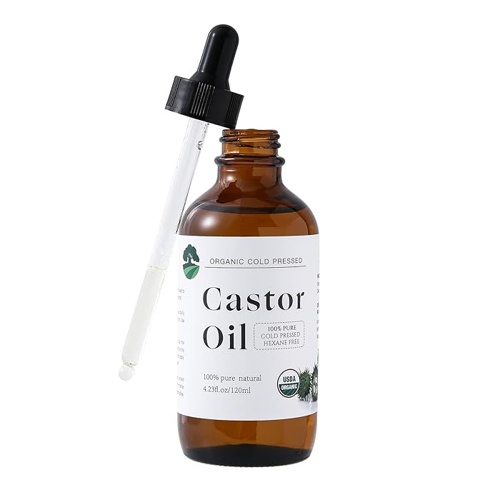 Organic Castor Oil Cold Pressed Unrefined - Hair Growth & Care, Thicker Eyelashes & Eyebrows (4.23FlOz) - Certified Organic, Hexane Free