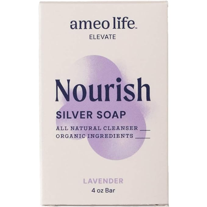 Ameo Life Organic Lavender Silver Soap with 30 ppm Silver - Naturally Cleanses the Skin, 4 oz Colloidal Silver Soap Bar for Women and Men