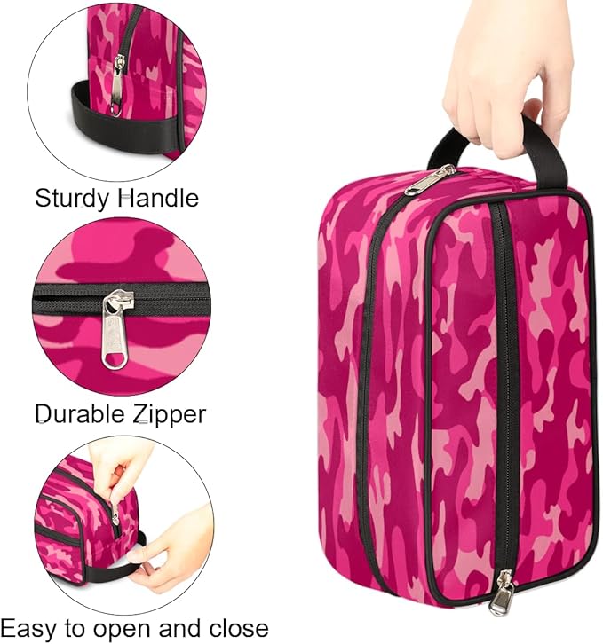 Pink Camo Camouflage Pattern Travel Toiletry Bag for Women Men Lightweight Cosmetic Makeup Bag Organizer Waterproof Shaving Bag Dopp Kit with Large Capacity for Toiletries and Shaving Accessories