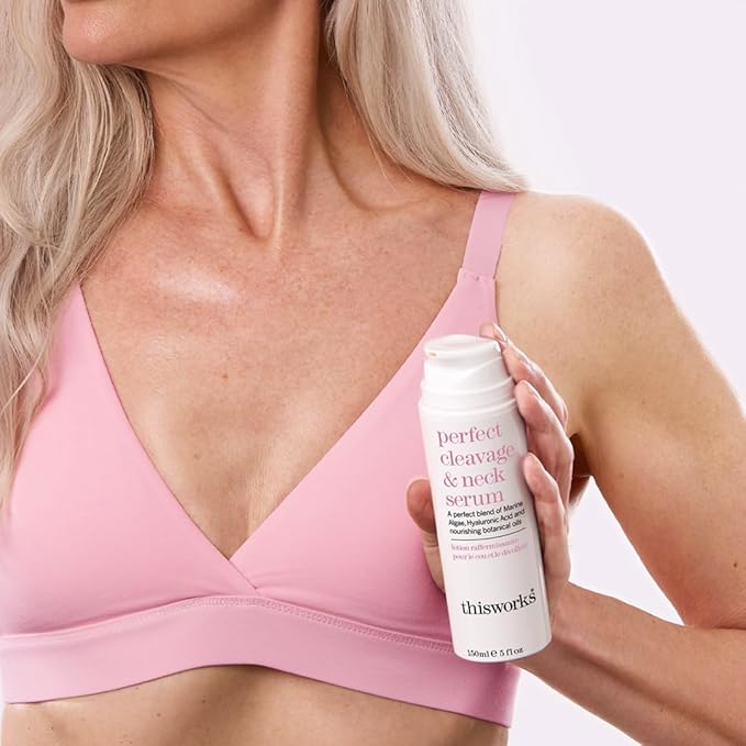 THISWORKS Perfect Cleavage & Neck Serum with Marine Algae & Hyaluronic Acid – Neck Cream Firms & Hydrates – 5 fl oz