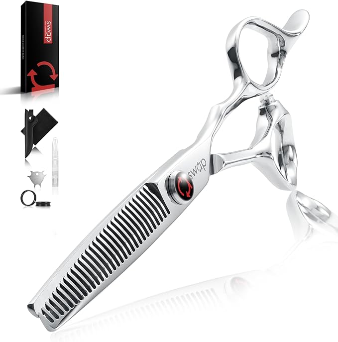 SWAP Professional Hair Thinning Scissors 6.0'' - Japanese SUS440C Steel (60-62HRC Hardness), Adjustable Tension, Ergonomic Design for Salon/Home Use Hair Trimming Scissors(S2)