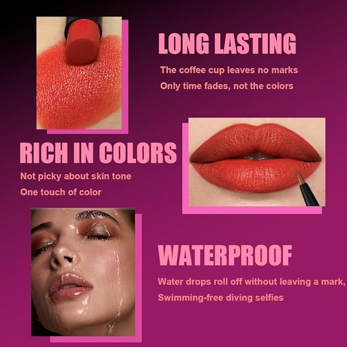 2Pcs 2 in 1 Matte Red Lip Liner and Lipstick Combo Set for Women,Lipstick Stain Lip Liner for Daily & Party Long Lasting Waterproof Smudge Proof 24 Hour Full Coverage Vegan Lip Makeup Kit