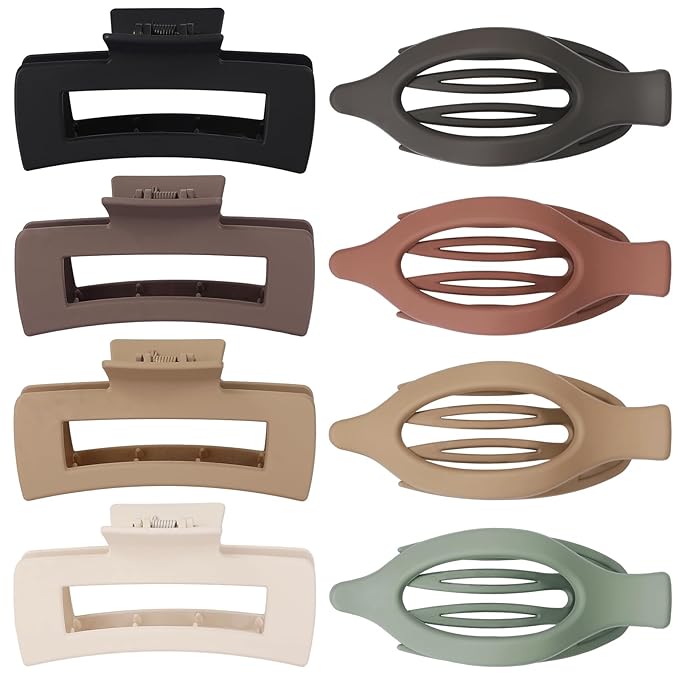 Hair Clips for Women 4.3 Inch Large Hair Claw Clips 8 pcs Square Claw Clips & Flat Hair Clips for Thick or Thin Hair French Concord Hair Barrettes Alligator Hair Accessories for Women (Basic)
